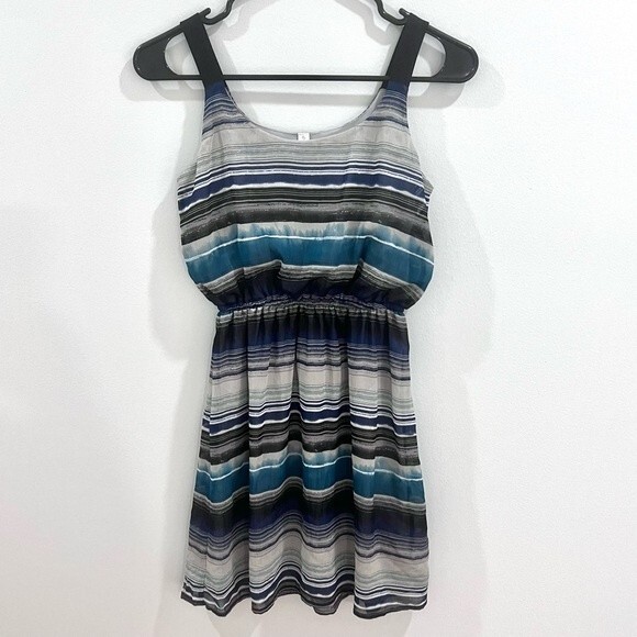 Gray navy and turquoise watercolor stripe sundress size XS - Picture 2 of 5